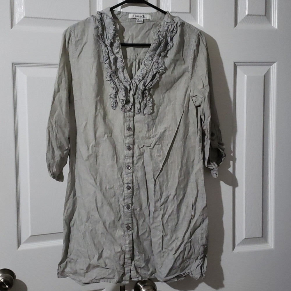 Forever 21 Striped Ruffle Shirt